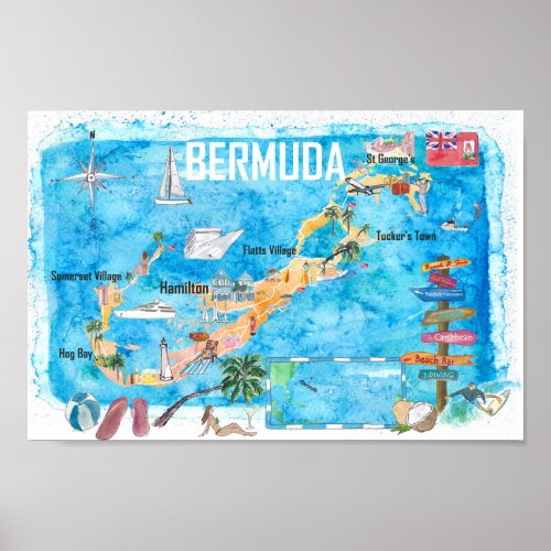 Bermuda Island Travel Poster Favorite Tourist Map
