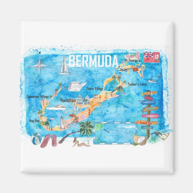 Bermuda Island Travel Poster Favorite Tourist Map_ Magnet (Front)
