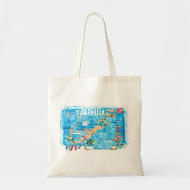 Bermuda Island Travel Poster Favorite Tourist Map_ Tote Bag (Front)