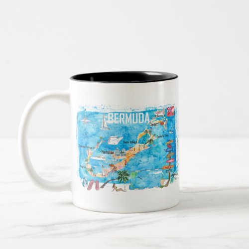 Bermuda Island Travel Poster Favorite Tourist Map_ Two_Tone Coffee Mug