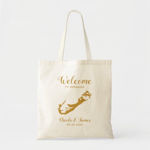 Bermuda Map Wedding Welcome Tote Bag in Gold