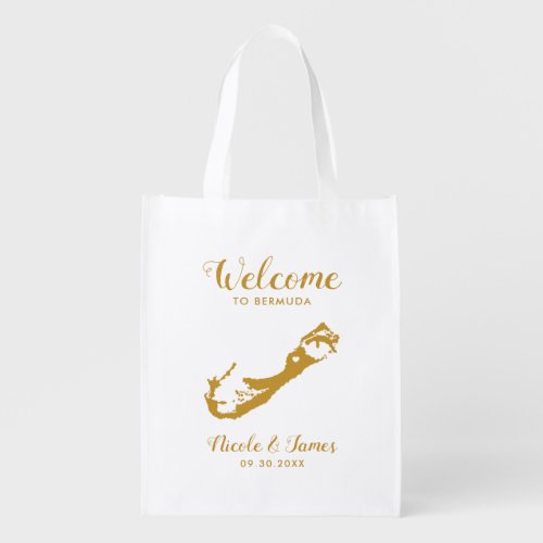 Bermuda Map Wedding Welcome Tote Bag in Gold
