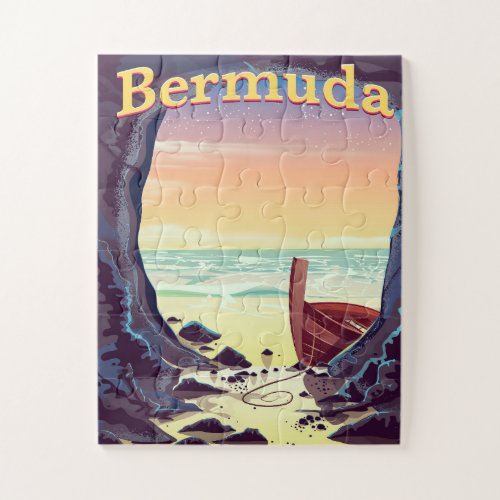 Bermuda Pirate Cave travel poster Jigsaw Puzzle