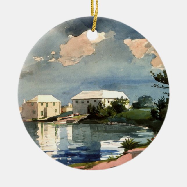 Bermuda, Salt Kettle artwork, Ceramic Ornament (Front)
