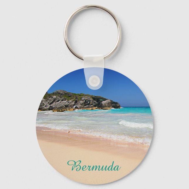 Bermuda Tropical Pink Sand Beach Photo Keychain (Front)