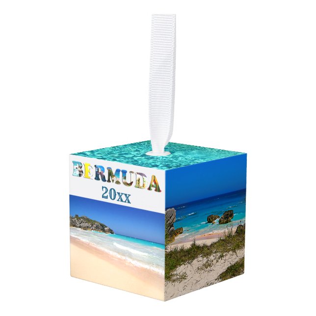 Bermuda Vacation Travel Photos Christmas Cube Ornament (Front Angled)