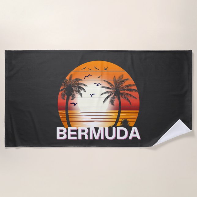 Bermuda Vintage Palm Trees Summer Beach Beach Towel (Front)