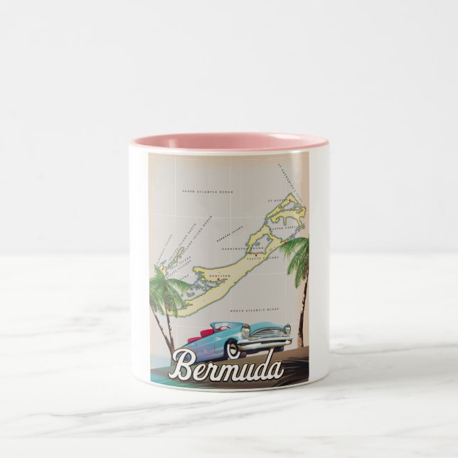 Bermuda vintage travel poster Two-Tone coffee mug (Center)