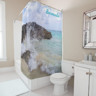 Bermuda Wave over black lava rocks Shower Curtain