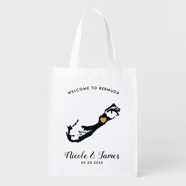 Bermuda Wedding Welcome Bag Tote, Black and Gold (Front)