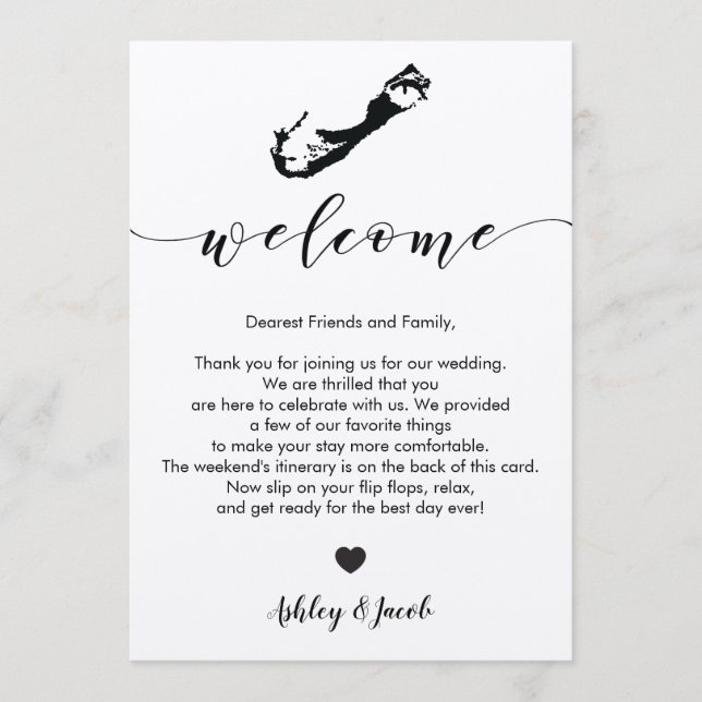 Bermuda Wedding Welcome Letter & Itinerary Card (Front)