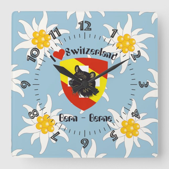 Bern Berne Berna Schweiz Suisse Svizra Uhr Square Wall Clock (Front)