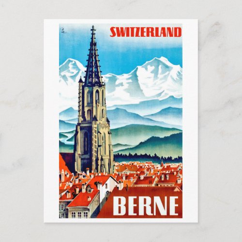 Bern city cathedral Switzerland vintage travel Postcard