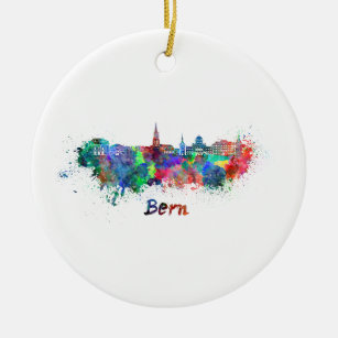 Bern skyline in watercolor ceramic ornament