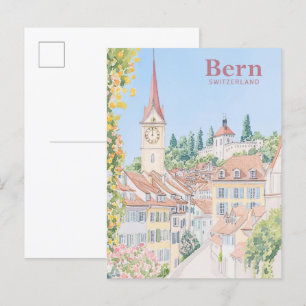 Bern Switzerland Gouache Paint Illustration Travel Postcard