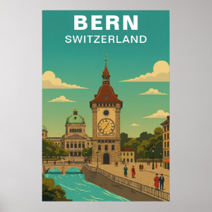 Bern Switzerland Historic Medieval Old Town Travel Poster