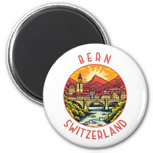 Bern Switzerland Retro Distressed Circle Magnet