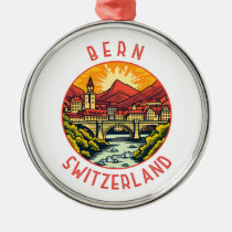 Bern Switzerland Retro Distressed Circle Metal Ornament