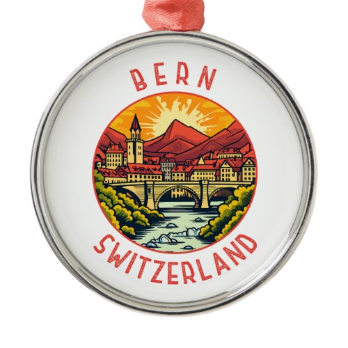 Bern Switzerland Retro Distressed Circle Metal Ornament