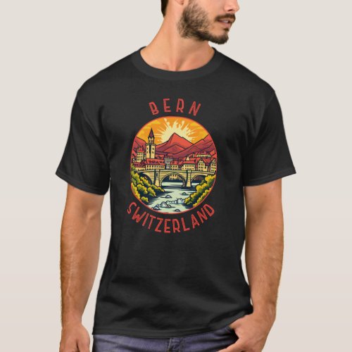 Bern Switzerland Retro Distressed Circle T_Shirt