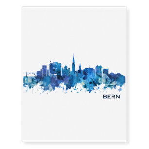 Bern Switzerland Skyline Blue Temporary Tattoos