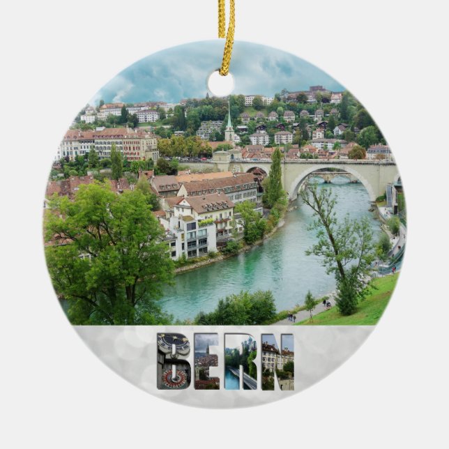 Bern Switzerland Swiss Photo Aare River Christmas Ceramic Ornament (Front)