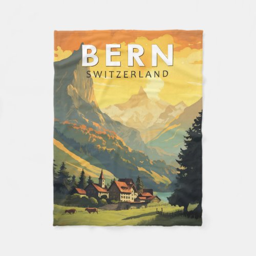 Bern Switzerland Travel Art Vintage Fleece Blanket