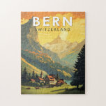 Bern Switzerland Travel Art Vintage Jigsaw Puzzle<br><div class="desc">Bern retro vector travel design. Bern,  the capital city of Switzerland,  is built around a crook in the Aare River.</div>