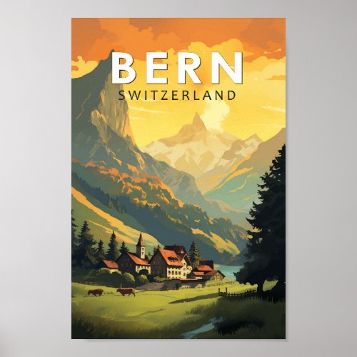 Bern Switzerland Travel Art Vintage Poster