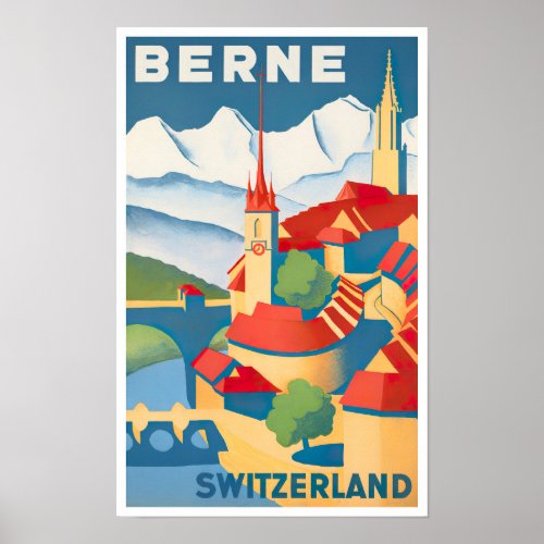 Bern Switzerland vintage travel Poster
