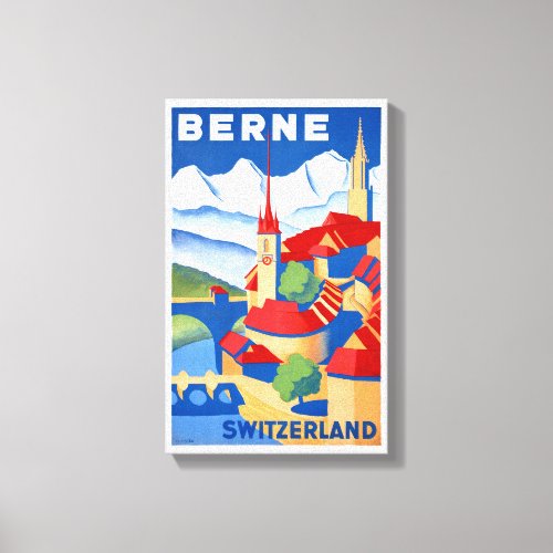 Bern Switzerland Vintage Travel Poster Restored Canvas Print