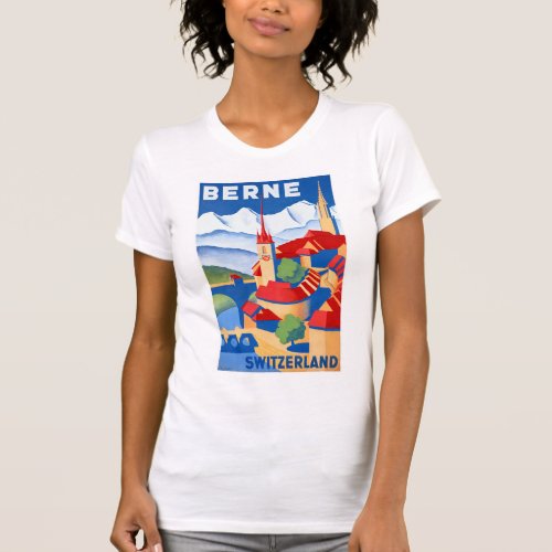 Bern Switzerland Vintage Travel Poster Restored T_Shirt