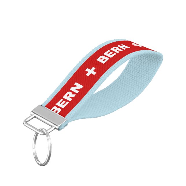 Bern with Swiss Cross Design Wrist Keychain (Angled Down)