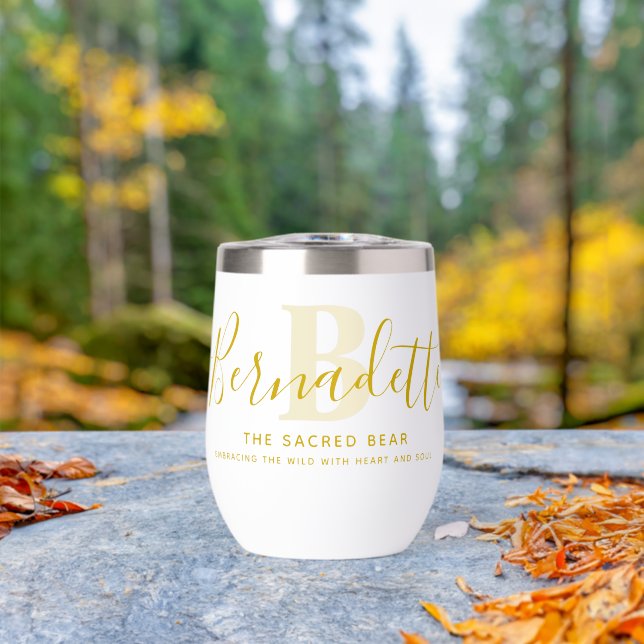 Bernadette name meaning monogram gold yellow thermal wine tumbler (Outdoor (Rotated))
