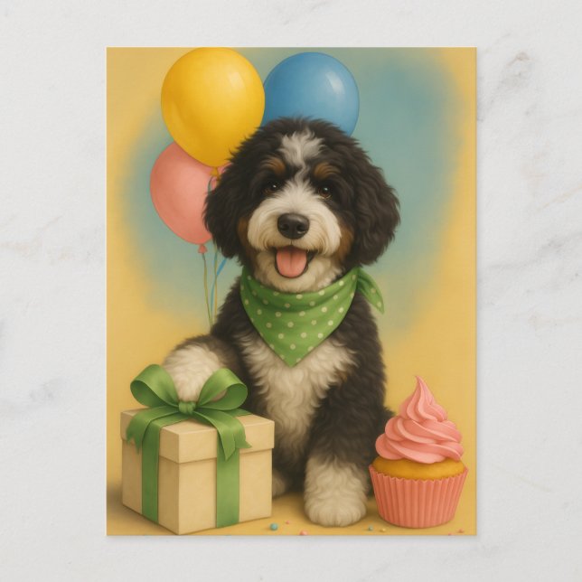 Bernadoodle Birthday Postcard (Front)