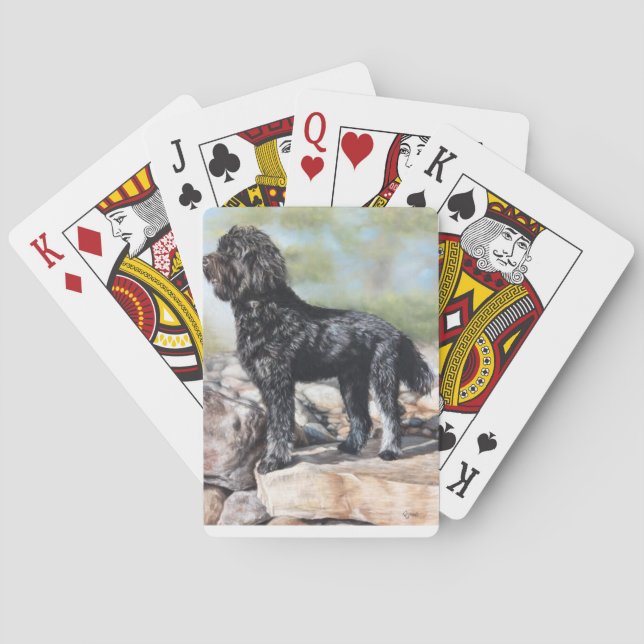 Bernadoodle dog standing on rocks poker cards (Back)