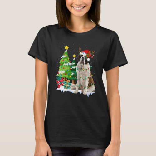 Bernard Dog Santa Hat Reindeer Christmas Lights  T_Shirt