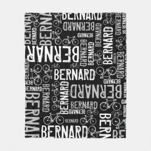 Bernard Personalized Name and Bikes Black-White Fleece Blanket