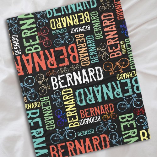 Bernard Repeating Colorful Names and Bikes  Fleece Blanket