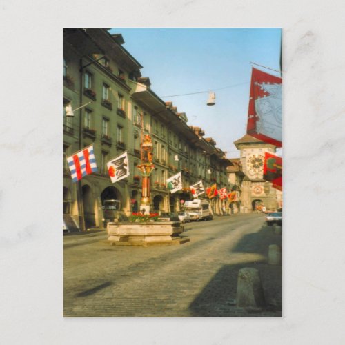 Berne Main street and clock tower Postcard