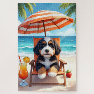 Bernedoodle Beach Chill Scene Jigsaw Puzzle