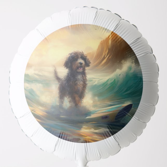 Bernedoodle Beach Surfing Painting  Balloon (Front)