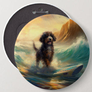 Bernedoodle Beach Surfing Painting  Button