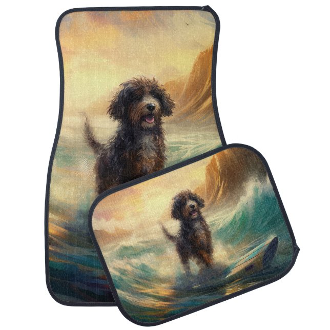 Bernedoodle Beach Surfing Painting  Car Floor Mat (Set)
