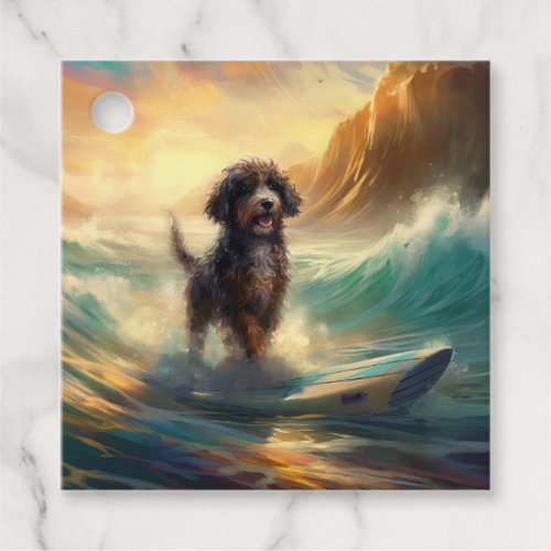 Bernedoodle Beach Surfing Painting  Favor Tags