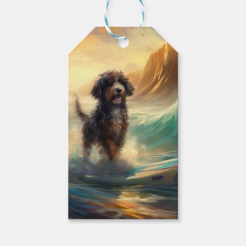 Bernedoodle Beach Surfing Painting  Gift Tags