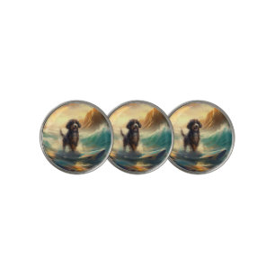 Bernedoodle Beach Surfing Painting  Golf Ball Marker