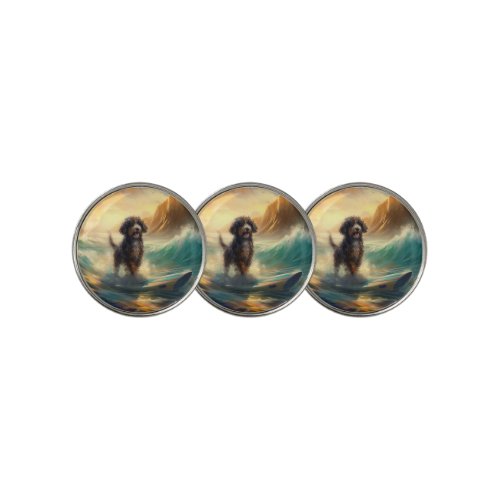 Bernedoodle Beach Surfing Painting  Golf Ball Marker