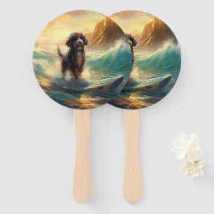 Bernedoodle Beach Surfing Painting Hand Fan