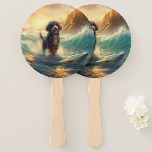 Bernedoodle Beach Surfing Painting  Hand Fan